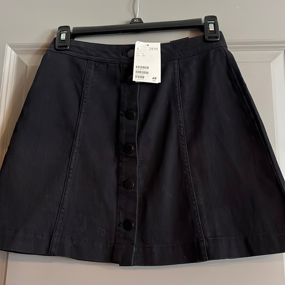 H & M Black Denim Mini Skirt with Buttons-Size 2